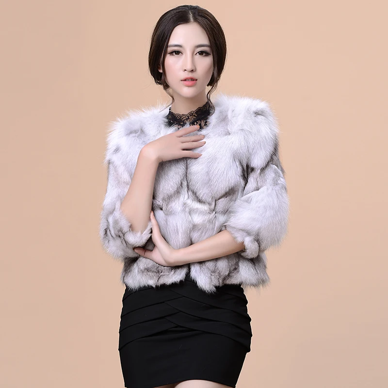 

2017 Spring Autumn Women's Genuine Natural Real Fox Fur Jackets 3/4 Sleeve Lady Slim Short Outerwear Coats VF0134