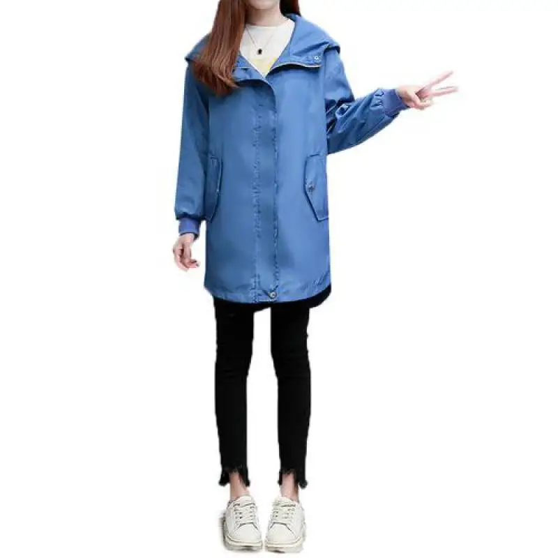 Женский свободный Тренч с капюшоном повседневная однотонная ветровка средней