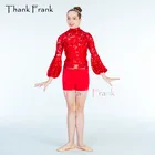 Кружевной джазовый танцевальный костюм с блестками, китайский красный рукав-фонарик, современная одежда C26