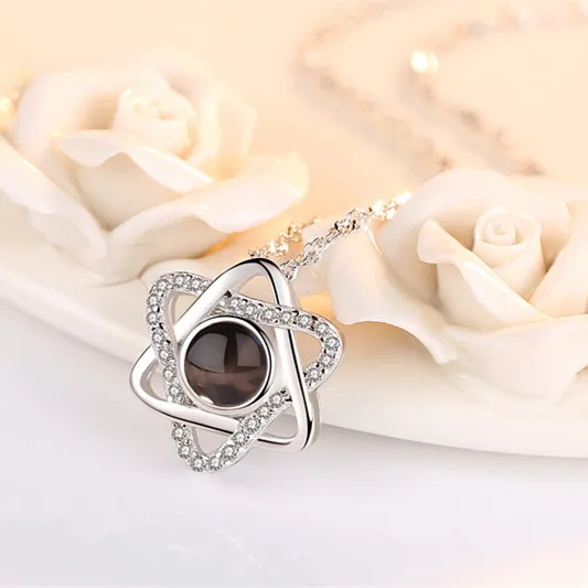 Pentagram Silver Женское ожерелье с подвеской в виде сердца, Кристальное колье, 925 пробы, серебро 100, язык I Love You, жена, подарок, ювелирное изделие, подарок на день Святого Валентина - Окраска металла: Pentagram Silver