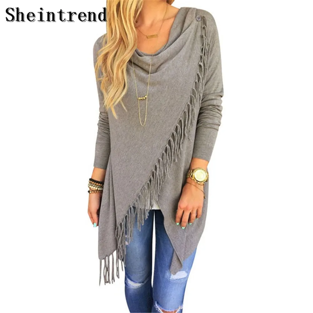 Sheintrend 2018 Spring Autumn Women Long Sleeve Blouse Tassel Slash Blouses Fashion Sexy Casual Shirts Chemise Plus Size S-3XL |