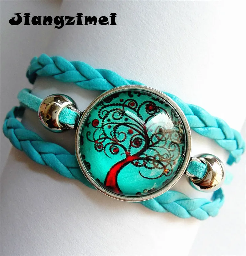 

24pcs/lot (Mixed 6 styles) Tree of life Cartoon silver bracelets Mandala Flower Art Glass Round Dome bracelet