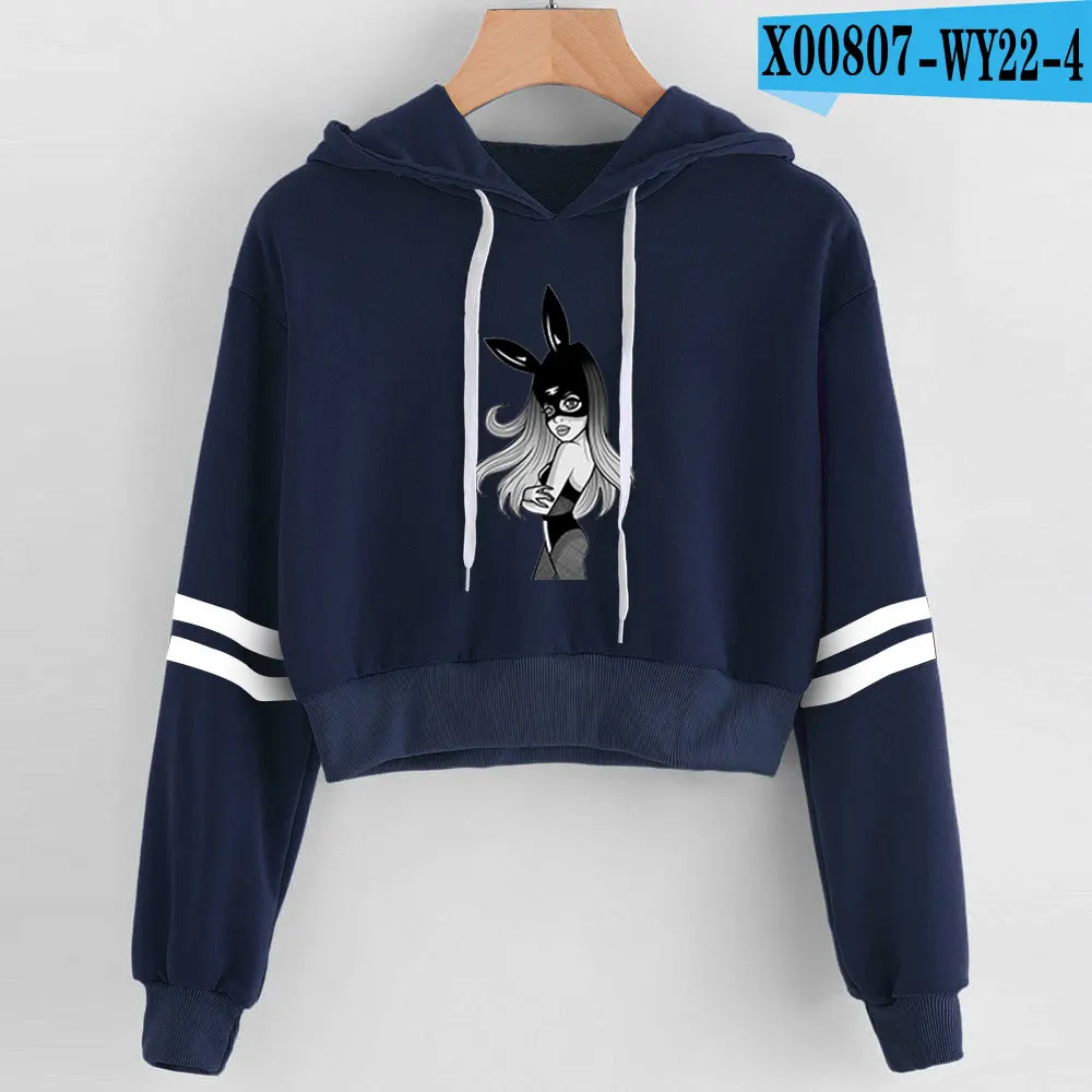 navy Ariana Grande Album Толстовки корейский укороченный Топ Толстовка Женская Harajuku розовая укороченная толстовка женская кавайная одежда хип-хоп - Цвет: navy