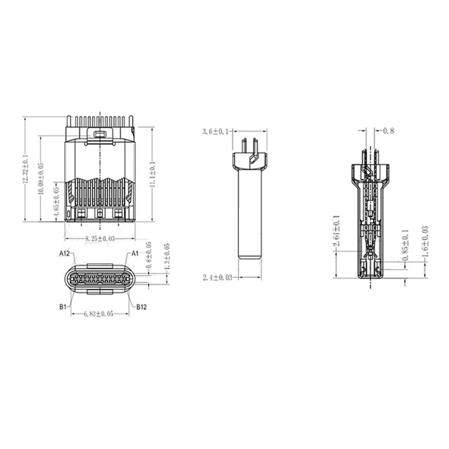 10 шт. 24Pin Type C гнездовой разъем 0 3 мм Шаг 2x12P DIY металлические части 3а/50В для