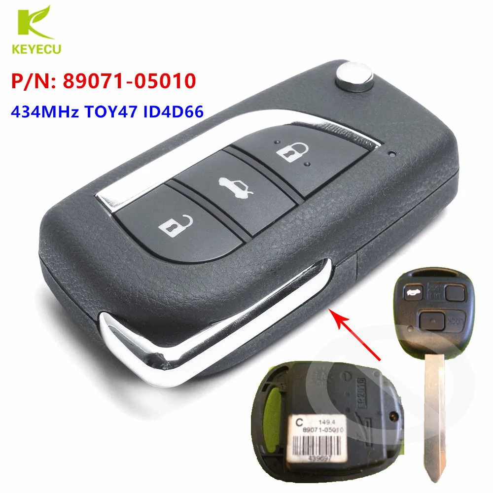 Запасной обновленный дистанционный ключ KEYECU 434 МГц TOY47 ID4D66 для Toyota Yaris Avensis Corolla Carina