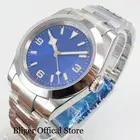 Мужские часы BLIGER, синие, стерильные, полированный циферблат 36 мм, автоматические часы MIYOTA 8215, снежинка, ручная работа, однотонная задняя сторона, матовый ремешок для устриц