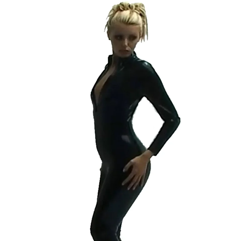 Черный женский костюм кошки из ПВХ искусственной кожи Латекс боди передняя