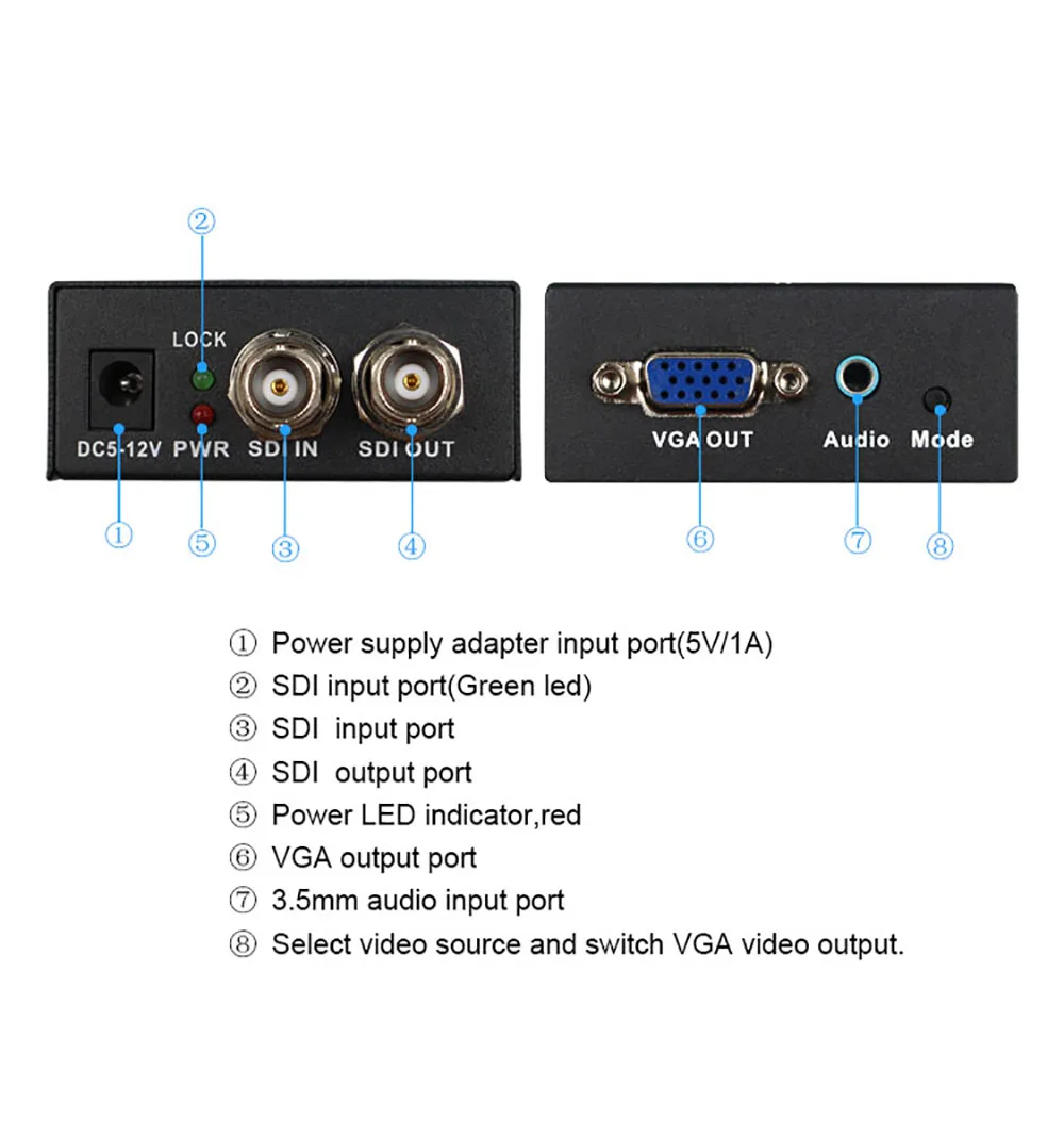 Преобразователь SDI в VGA BNC HD 3G 1080P + аудио скалер конвертер SMPTE 425 м 424 292 DH |