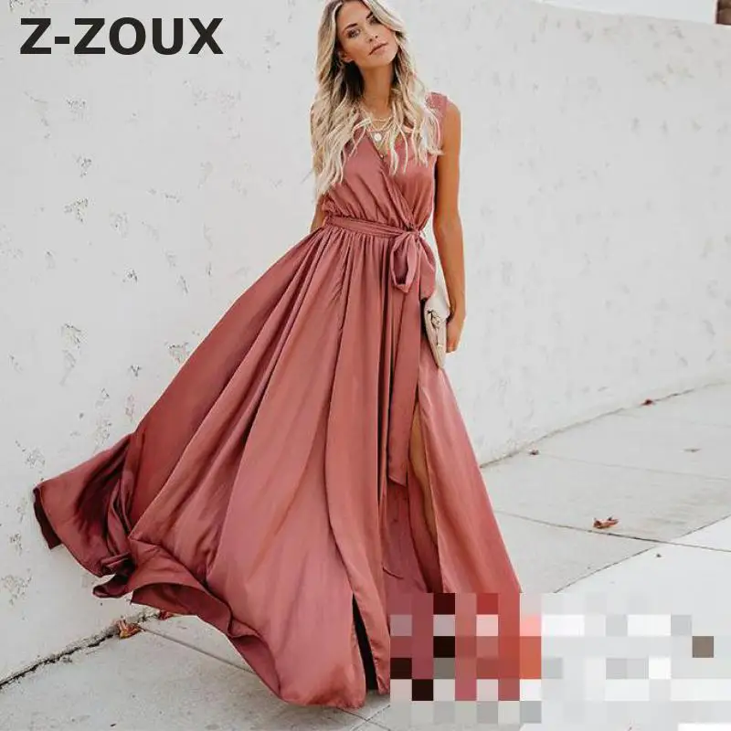 Женское платье-макси с V-образным вырезом без рукавов | Женская одежда