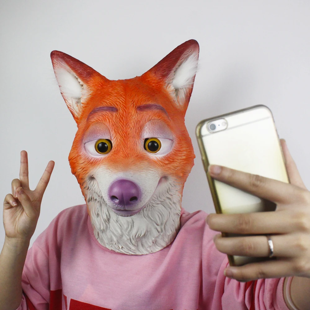 Фокс маска 2016 косплей из латекса Зоотопия лиса Ник Вайлд вилд шлем Ника Хэллоуин