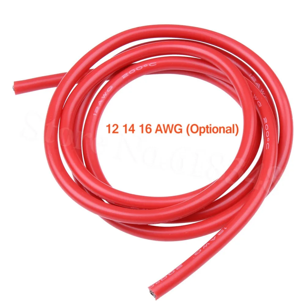Гибкий силиконовый кабель 12 14 16 AWG красный/черный для радиоуправляемых