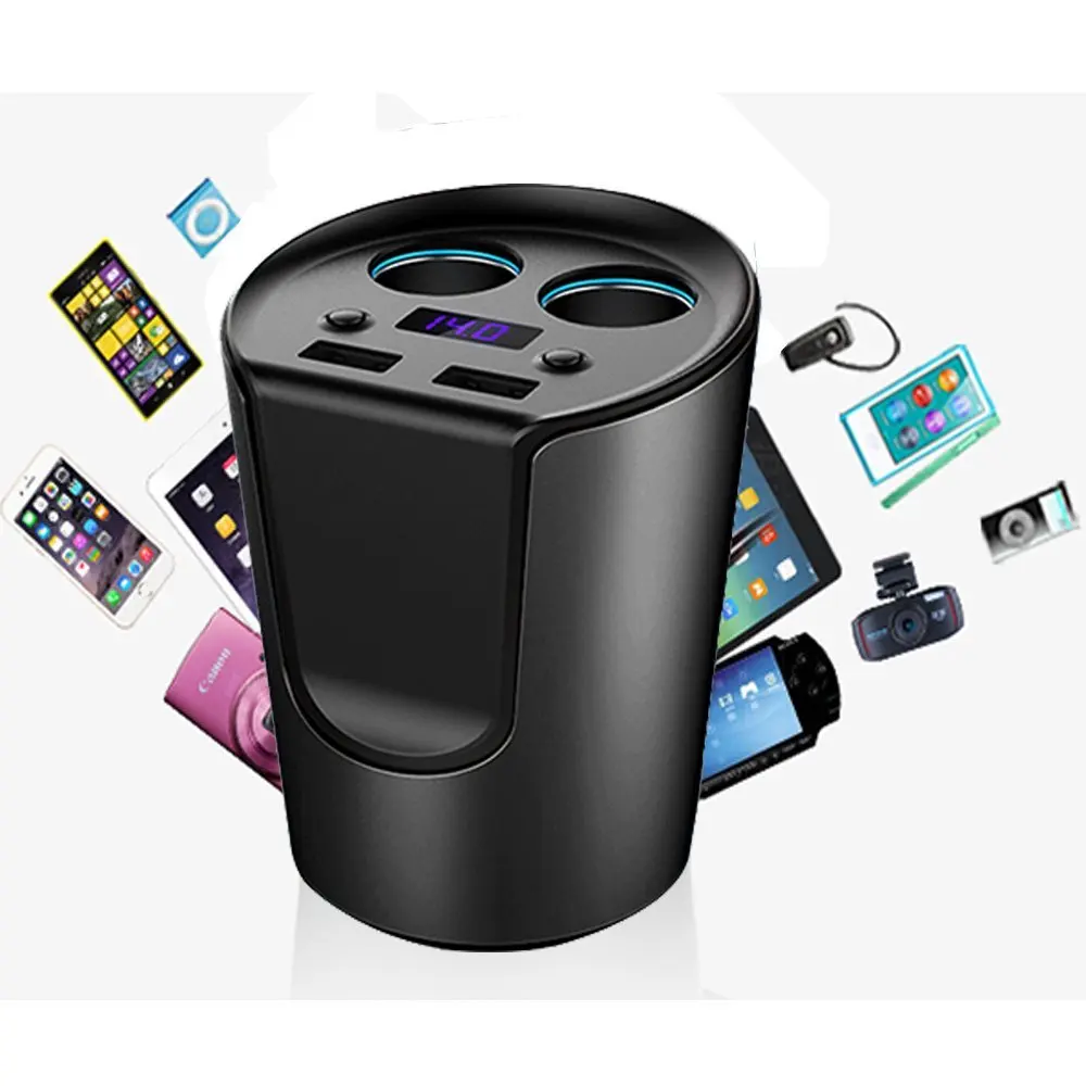 Кубок Держатель Автомобильное Зарядное Устройство Dual USB Порт и 2 Прикуривателя