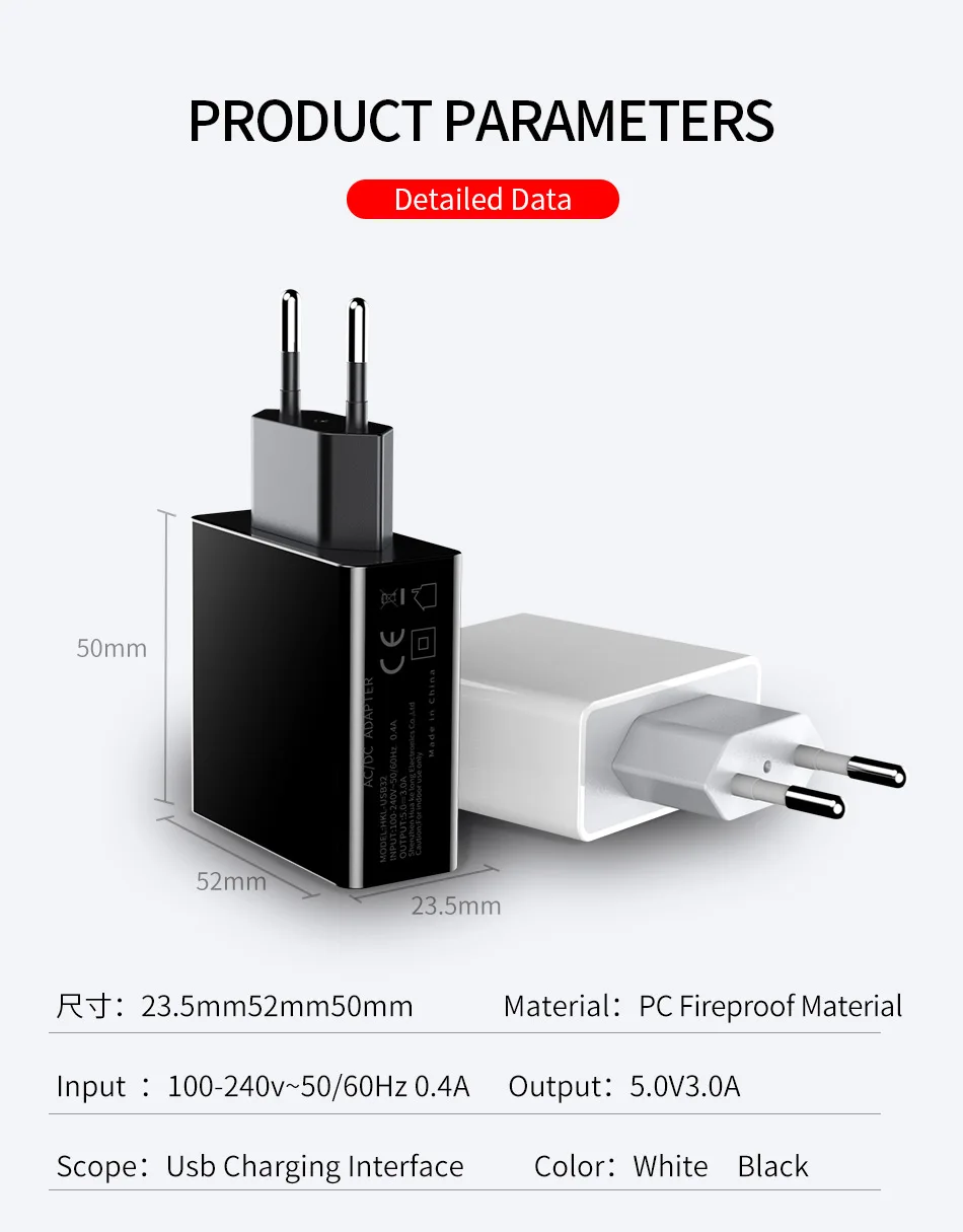Универсальное зарядное устройство Oleeda с 3 USB портами и светодиодным