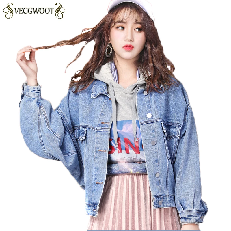 Джинсовая куртка Для женщин модный Свободный рукав летучая мышь пальто 2019 Apring