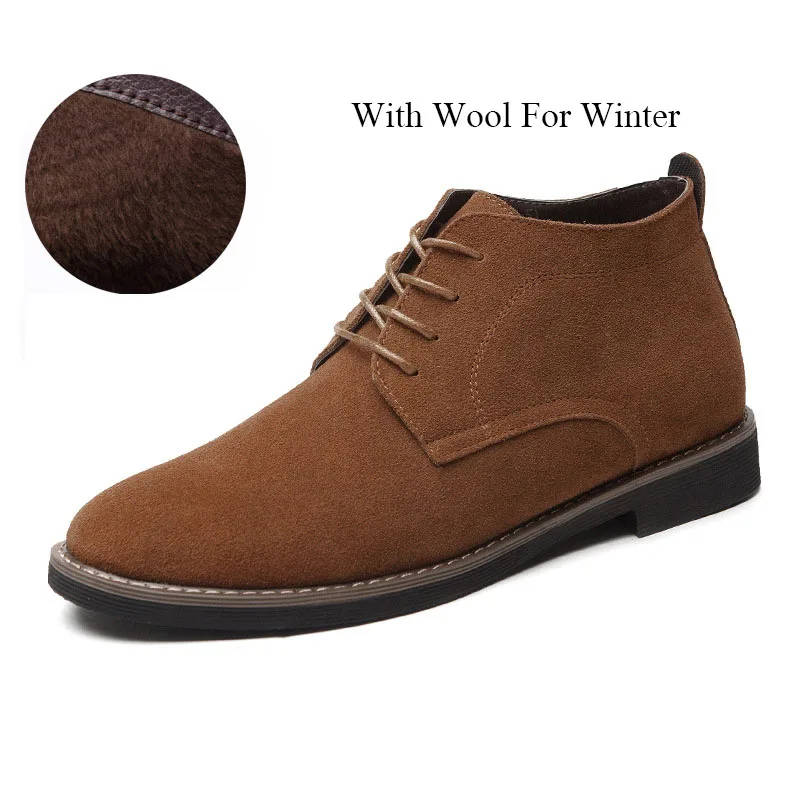 Khaki Boots Add Wool Модные мужские ботильоны из натуральной кожи; коллекция года; мужские осенние ботинки на шнуровке; Уличная Повседневная мужская зимняя обувь; Botas Homme - Цвет: Khaki Boots Add Wool