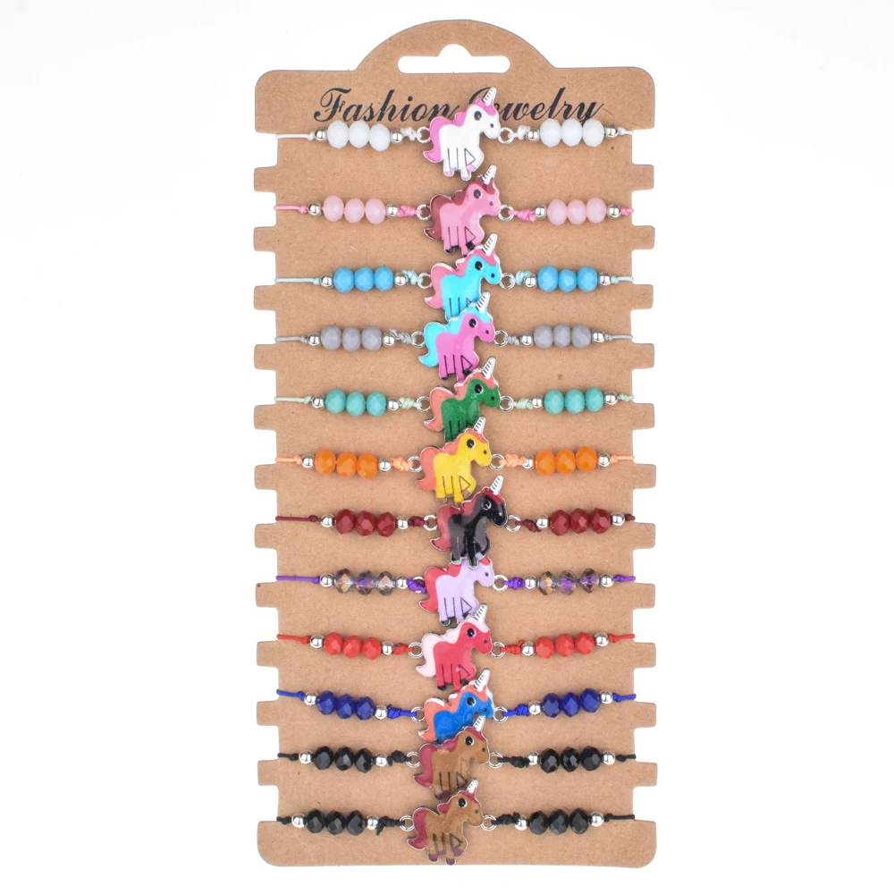 12 шт. разноцветные браслеты с шармами в виде бабочек единорогов звезд для женщин