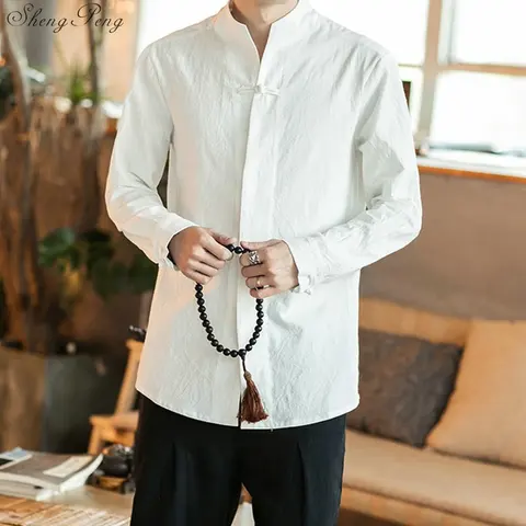 Традиционная китайская рубашка для занятий ушу Одежда для мужчин Топ Восточный рубашка с воротником "Мандарин" льняной мужской Кимоно Одежда Q582
