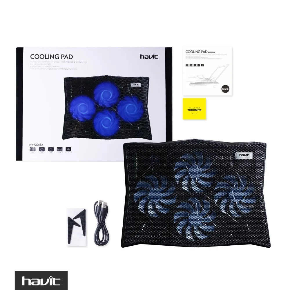 

HAVIT Fan Cooling USB Laptop Cooling Pad Blue LED Light Laptop Cooler Notebook Cooler with 4 Fans for 14"-17" Laptop HV-F2063A