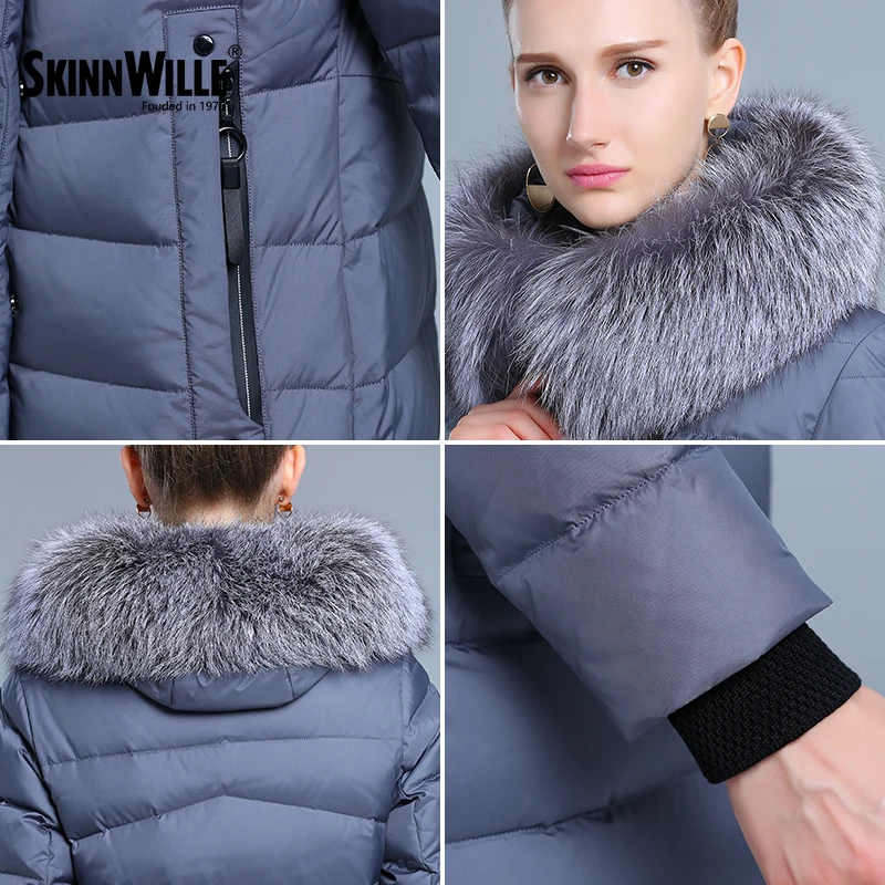 Skinnwille 2017 Куртка Женская Зимняя Пальто Женское С Капюшоном Натурального меха