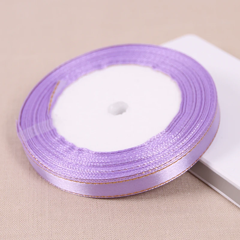 Атласная лента с золотым краем 10 мм 25 ярдов/рулон |