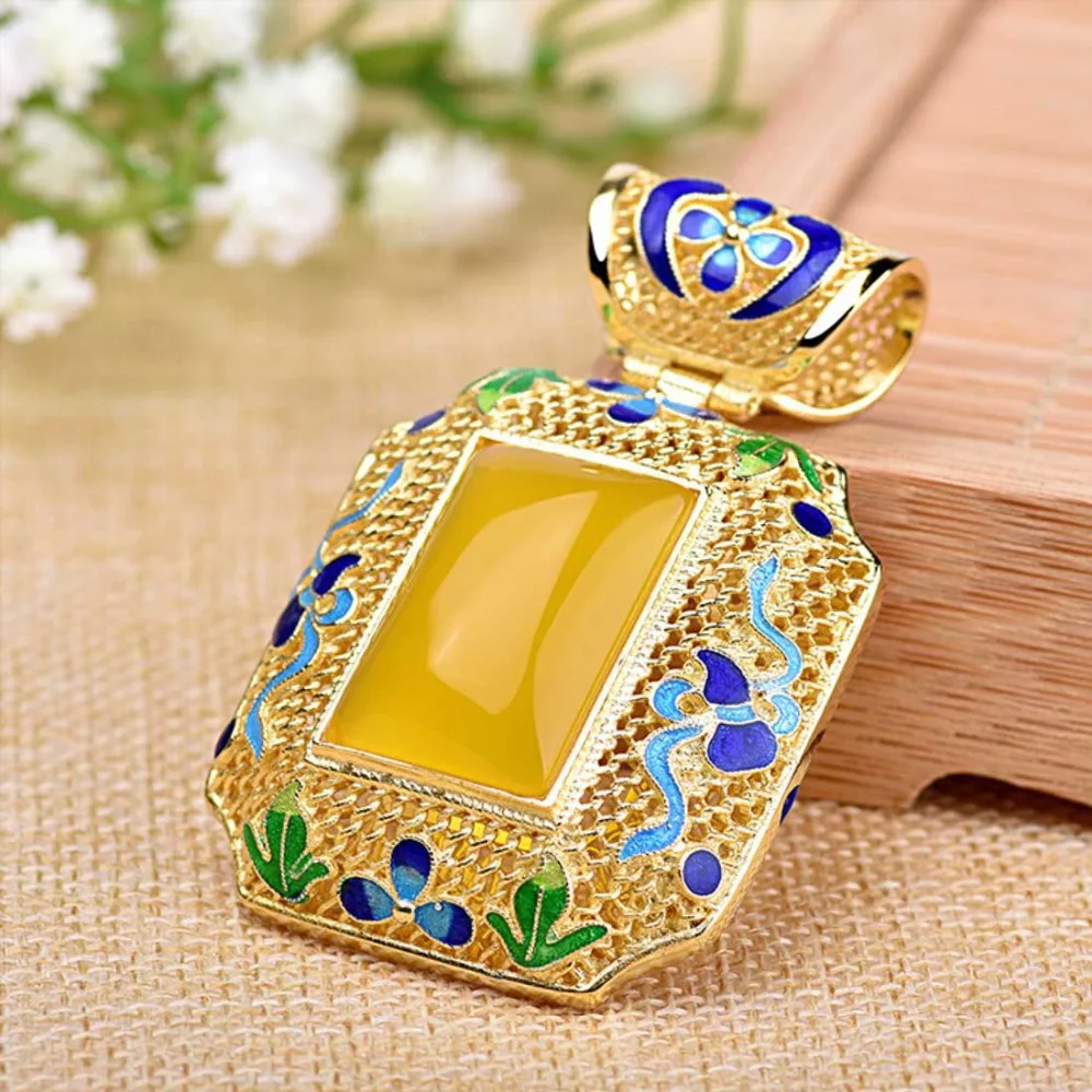 free shipping S925 silver inlay chalcedony Agates Pendant beeswax Fashion Jewelry Cloisonne sweater chain | Украшения и
