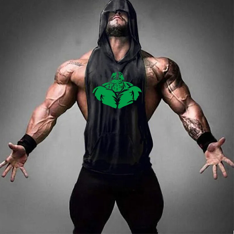 Hulk black Новинка, мужские майки для бодибилдинга, тренажерного зала, фитнеса, тренировок, без рукавов, толстовки, мужские повседневные, без боли, без усиления, мужская жилетка с капюшоном, одежда - Цвет: Hulk black