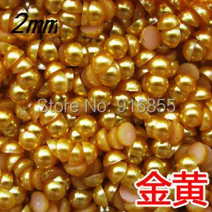 

Free shipping 2mm 20000pcs craft half round flatback gold color ABS resin imitation pearls beads for DIY nail art decoration