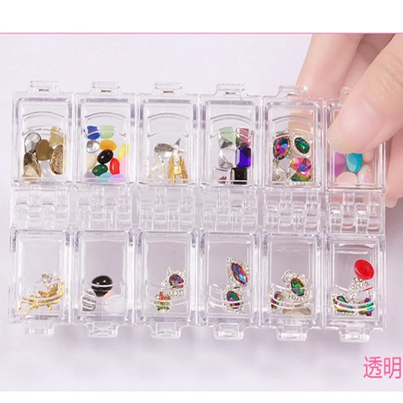 1PC 1 Case 12 Slots Clear Storage Box Empty Container For Nail Art Gems Jewelry Decoration Glitter Tools | Красота и здоровье