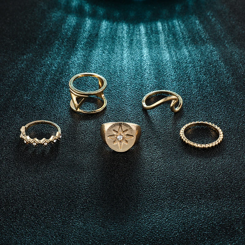 Набор Колец docona со звездами треугольный набор колец с кристаллами в стиле бохо