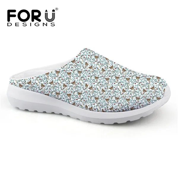 FORUDESIGNS/летние женские шлепанцы; Милые дышащие пляжные шлепанцы с принтом медсестры; женские повседневные Шлепанцы из сетчатого материала - Цвет: H4668CA