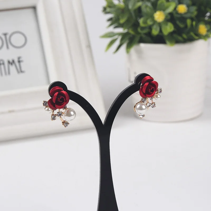 Леди Роза Серьги-гвоздики жемчуг горный хрусталь Для женщин шпильки ювелирные