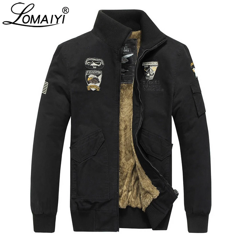 

LOMAIYI Men's Winter Military Bomber Jacket Coat Thick Fleece Lining Cotton Parka Men Air Force Pilot Flight WindBeaker BM010