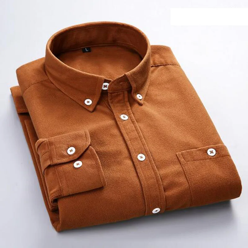 2018 Autumn Winter Hot Sale Business Work Men Solid Color Corduroy Dress Shirts Long Sleeve Warm Fomal Plus Size S-2XL | Мужская одежда