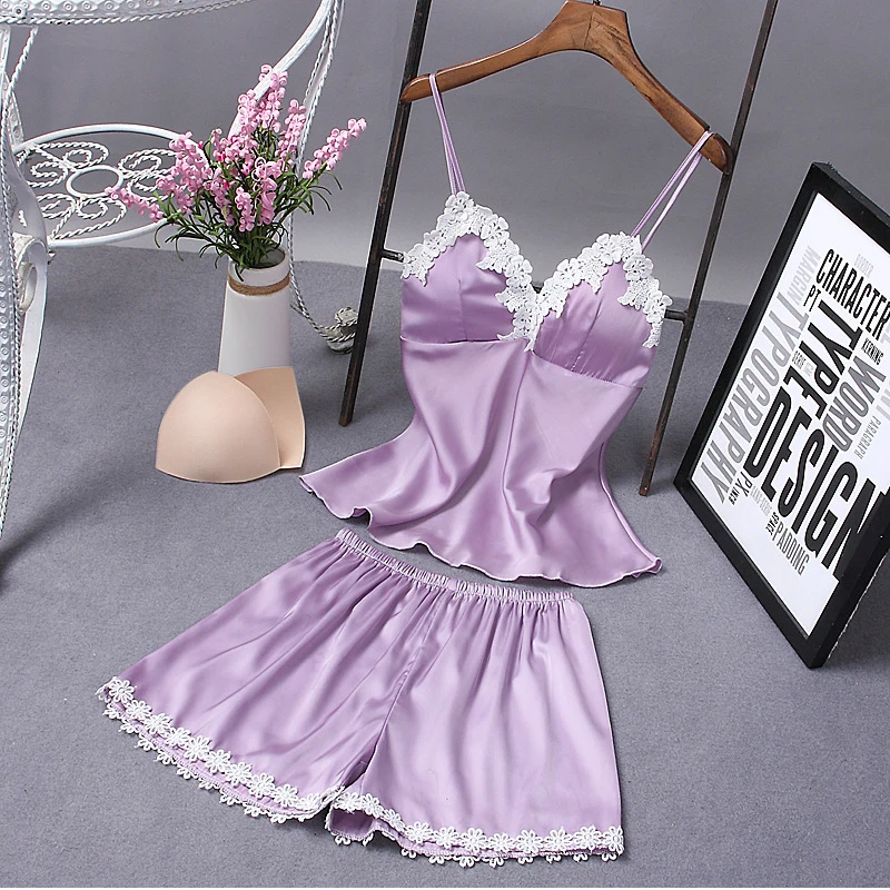 Drop Ship Sexy Condole Belt Knickers Home Wears Bosom Mat Wear Night Two Suit Taste Newly Lady Imitate Real Silk Pajama | Женская одежда
