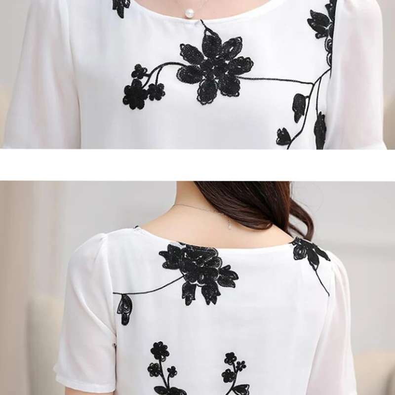 Новинка 2017 летняя шифоновая блузка с цветочной вышивкой рубашки женские