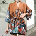 Винтажная блузка с принтом в японском стиле Харадзюку, волнистые рубашки с драконом, японское кимоно с рукавом летучая мышь, винтажный Топ