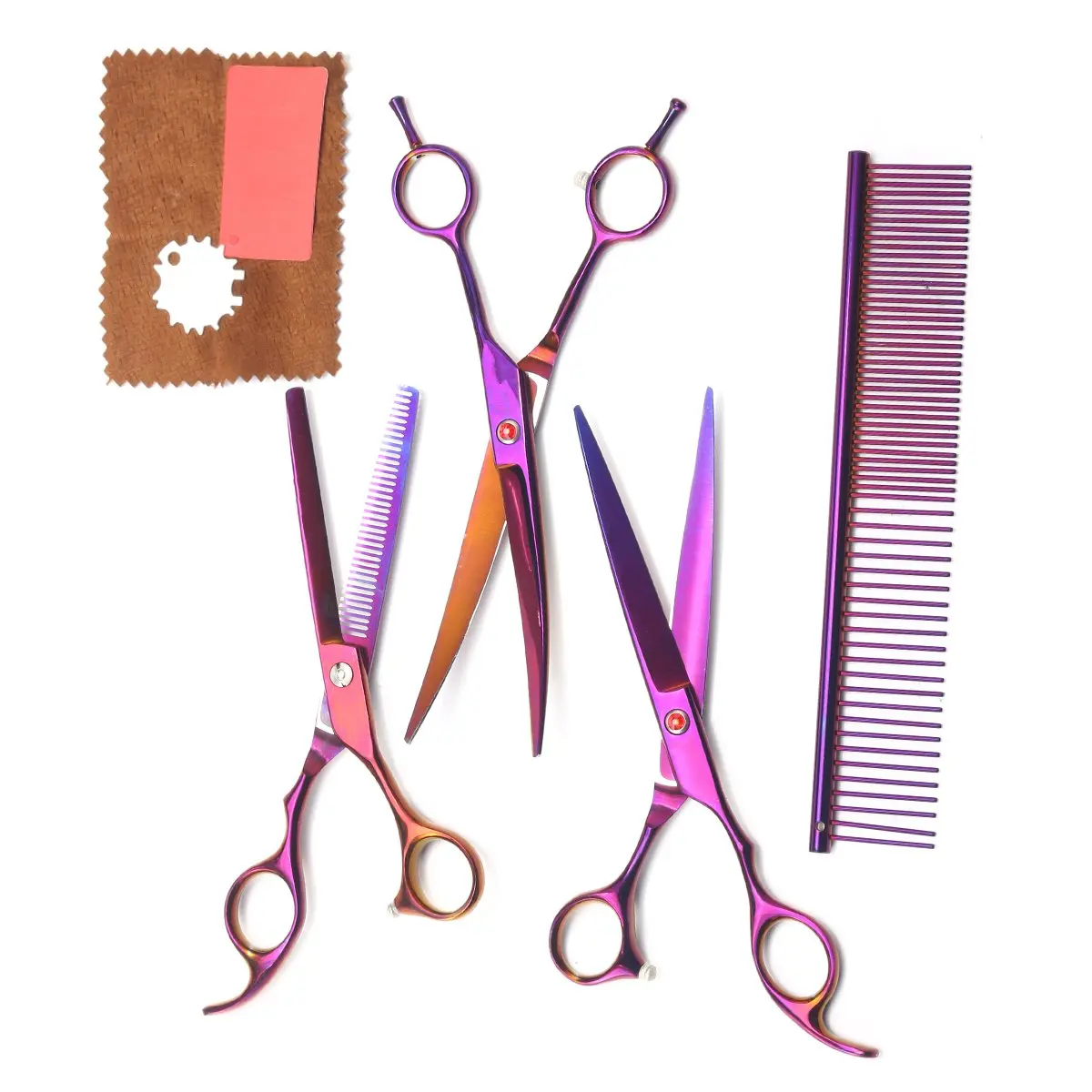 5Pcs Professional Pet Grooming Scissors 7.0" Double-Curved scissor+6.5" Thinning scissor+7.0" Straight scissor+Comb+Case