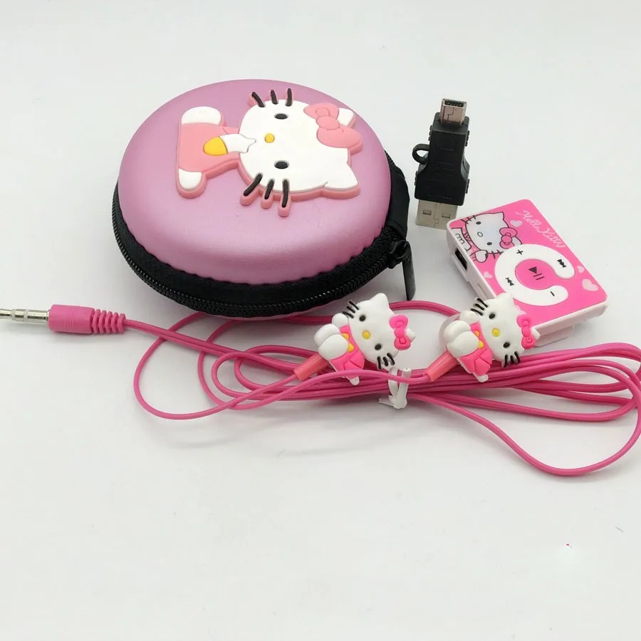 Модные Мини Рисунок Hello Kitty MP3 плеера Поддержка TF карты Clip плееры + рисунок