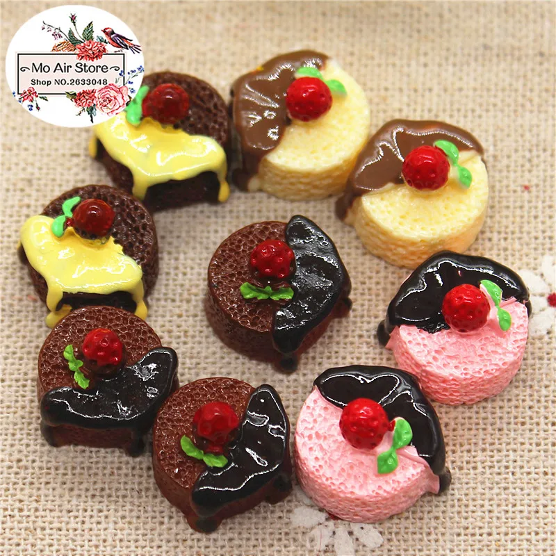 10 шт. смолы 3D клубничный шоколад кабошон Торт миниатюрная еда художественное
