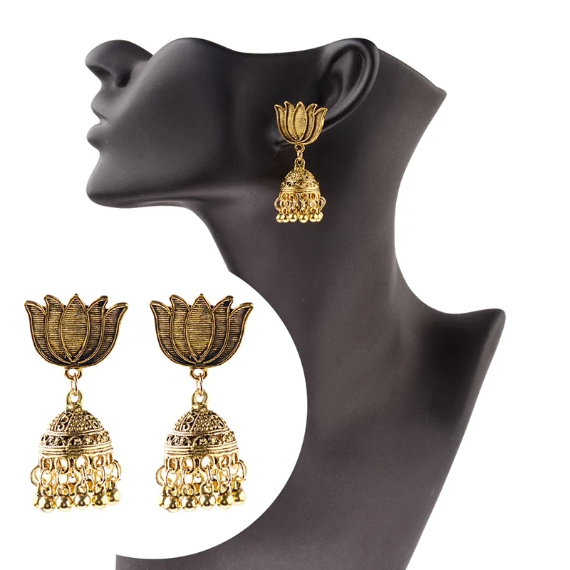 DOUVEI этнические золотые серьги Jhumka Jhumki Висячие для женщин в стиле бохо