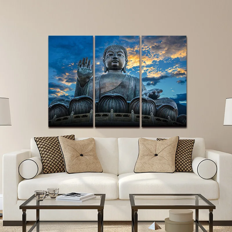 

Canvas Painting Wall Art Modern Buddha Head Portrait Zen Painting Print On Canvas Triptych Home Decoration Wall Murals no frame