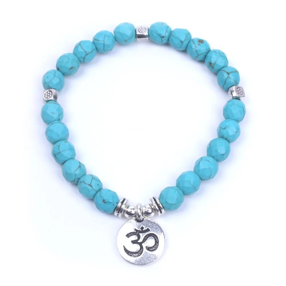 8mm Natural stone beads with OM Lotus Buddha yoga bracelet set of 3 men &amp women strand dropshipping | Украшения и аксессуары