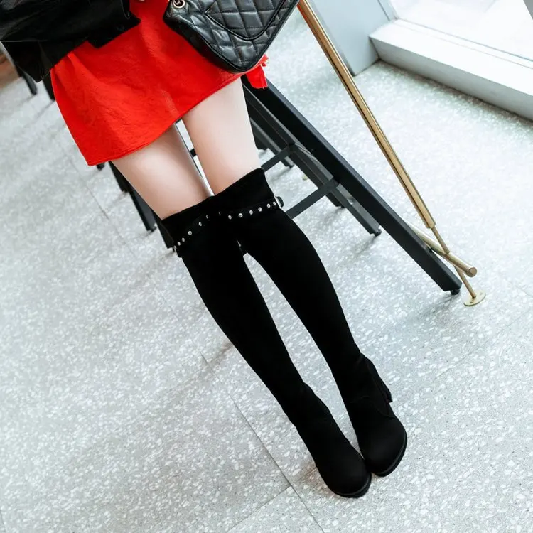 Female European American Style Fashion Simple Non-slip Wear-resistant Warm High-heeled Round Head Suede Sexy Over-the-knee Boots |