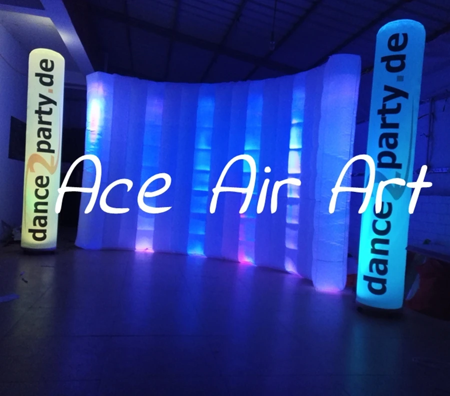 

Combination sale inflatable led photo booth wall,advertising and Dj wall,2 inflatable led pillar tube with logos