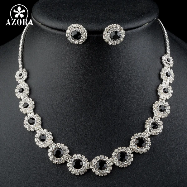 Азора классический черный соответствовать Clear Cubic Zirconia кулон ожерелье и серьги