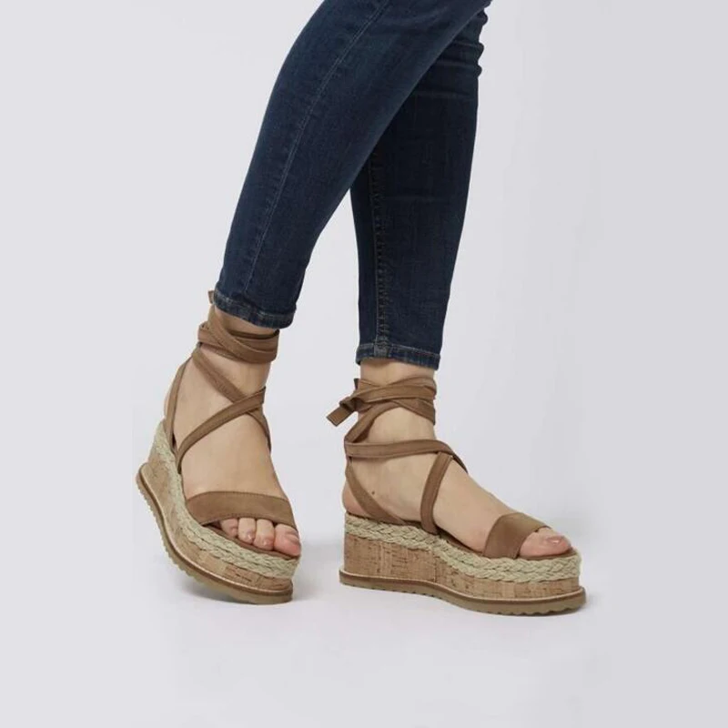 Cross Strap Shoes Women Lace Up Ladies FootWear Hemp Rope Wedge For Woman Platform Glodiator Sandals High Heels | Обувь