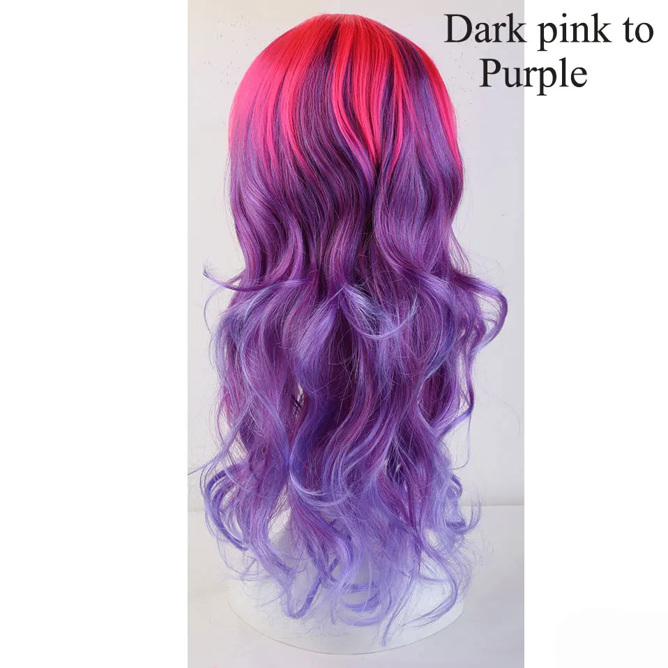 pink purple SNOILITE женские длинные свободные волнистые косплей парик коричневый термостойкие волокна натуральные синтетические волосы на голову парик Омбре вечерние для женщин - Цвет: pink purple
