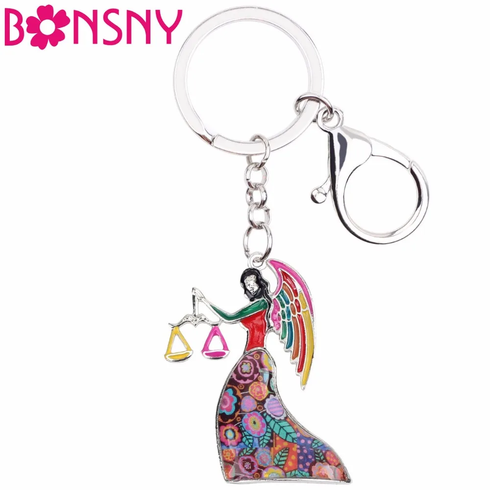 

Bonsny Enamel Star Lucky Zodiac The LIBRA Key Chain Women Keyrings Gift HandBag Charms Keychain Car key Purse Jewelry 2018 News