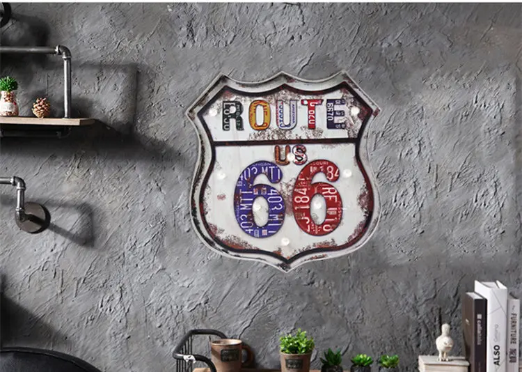 Route 66 неоновая вывеска светодиодный домашний декоративная пластина железная дощечка с надписью металлическая винтажная паба бар настенное художественное украшение
