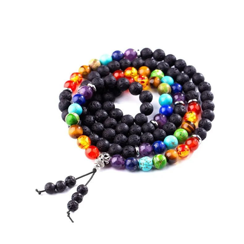 

Druzy 6PC 8mm Volcanic Rock Stone 7 Chakra 108 Round Beads Bracelets Buddhist Beads Necklace Meditation Heart Healing Bracelet